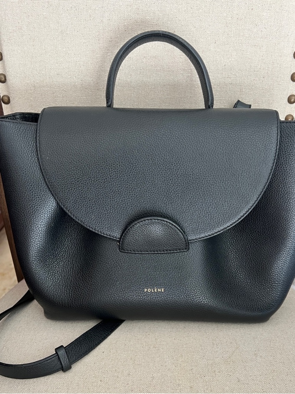 Polène Numero Un Black Pebbled Leather Bag